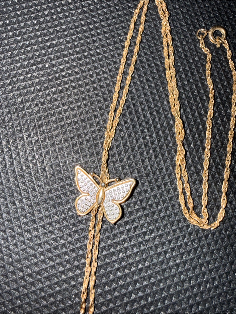 Avon Gold-Tone Butterfly Necklace with White Enamel